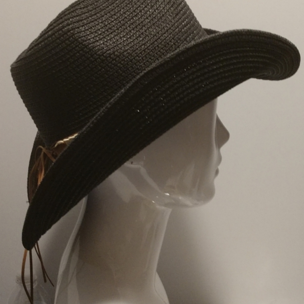 Unisex Straw Weave Western Beach Sun Hat Cowrie Cowry Shells Tassels Black Boho - Picture 6 of 14
